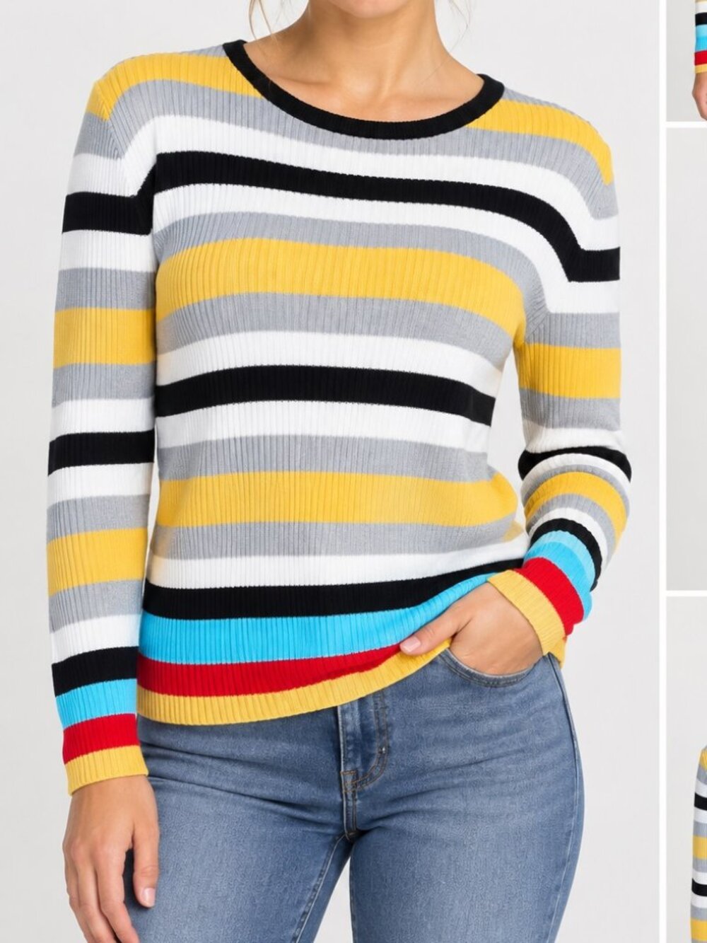 Long Sleeve Pullover Rainbow Stripe Sweater Top Knit Size Juniors XL